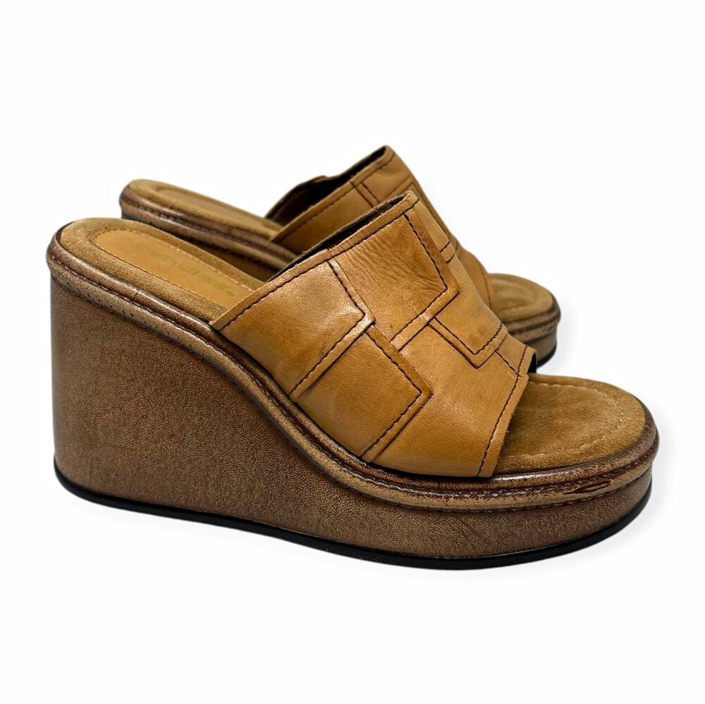 Candie's Brown Leather Wedge Slide Sandals Slip-On Women's US 7.5 EU 38